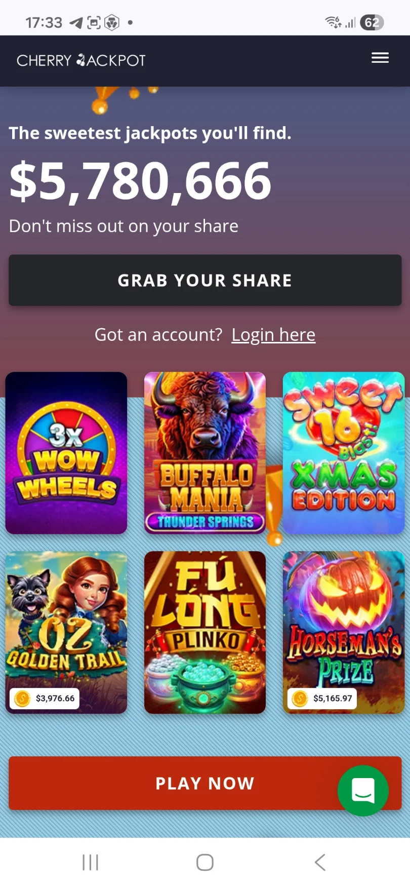 Cherry Jackpot Mobile Casino Interface 2026