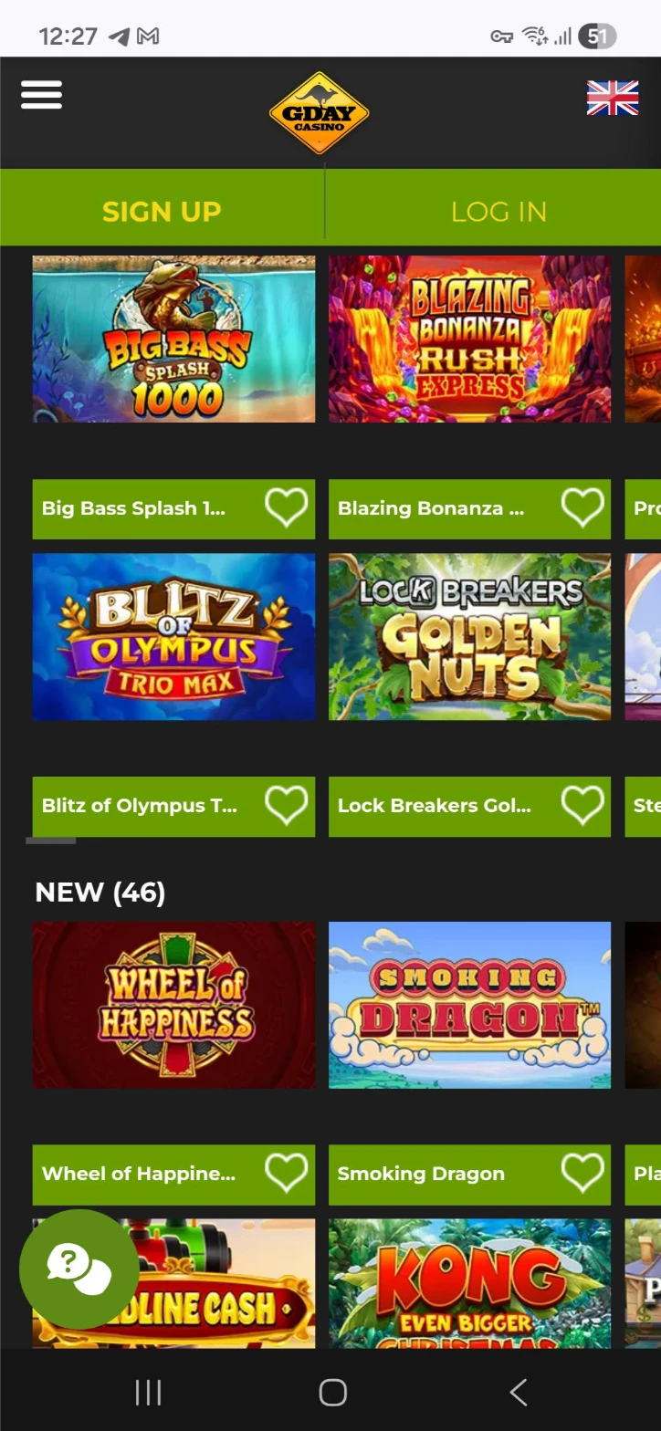 G'Day Casino Mobile Interface
