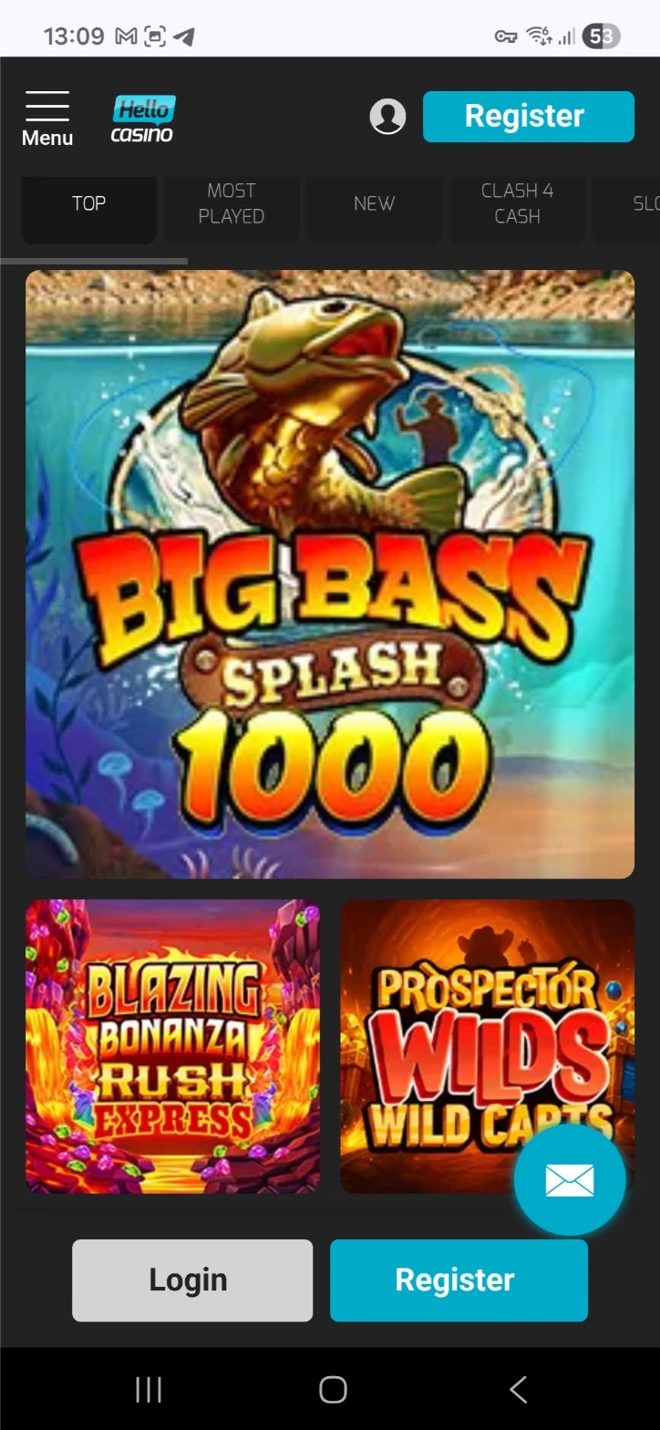 Hello Casino Mobile Interface
