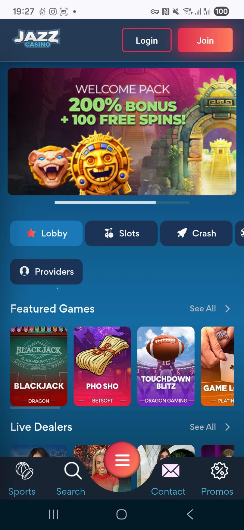 Jazz Casino Mobile Interface
