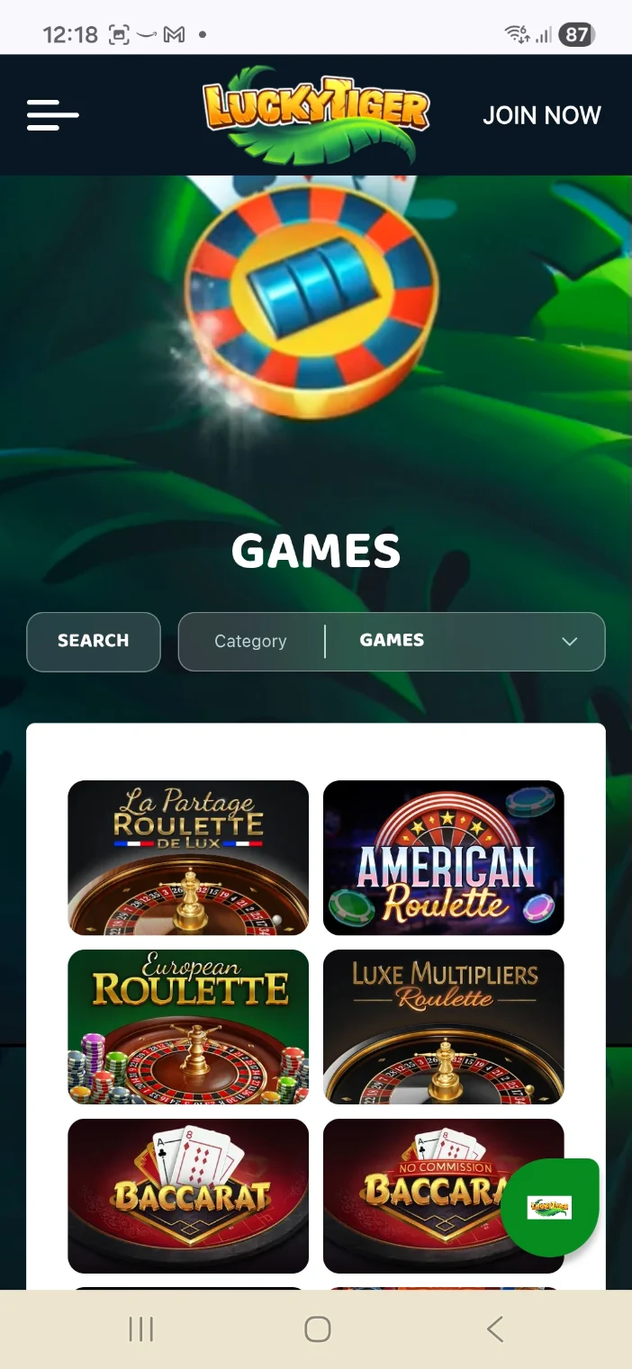 Lucky Tiger Mobile Interface