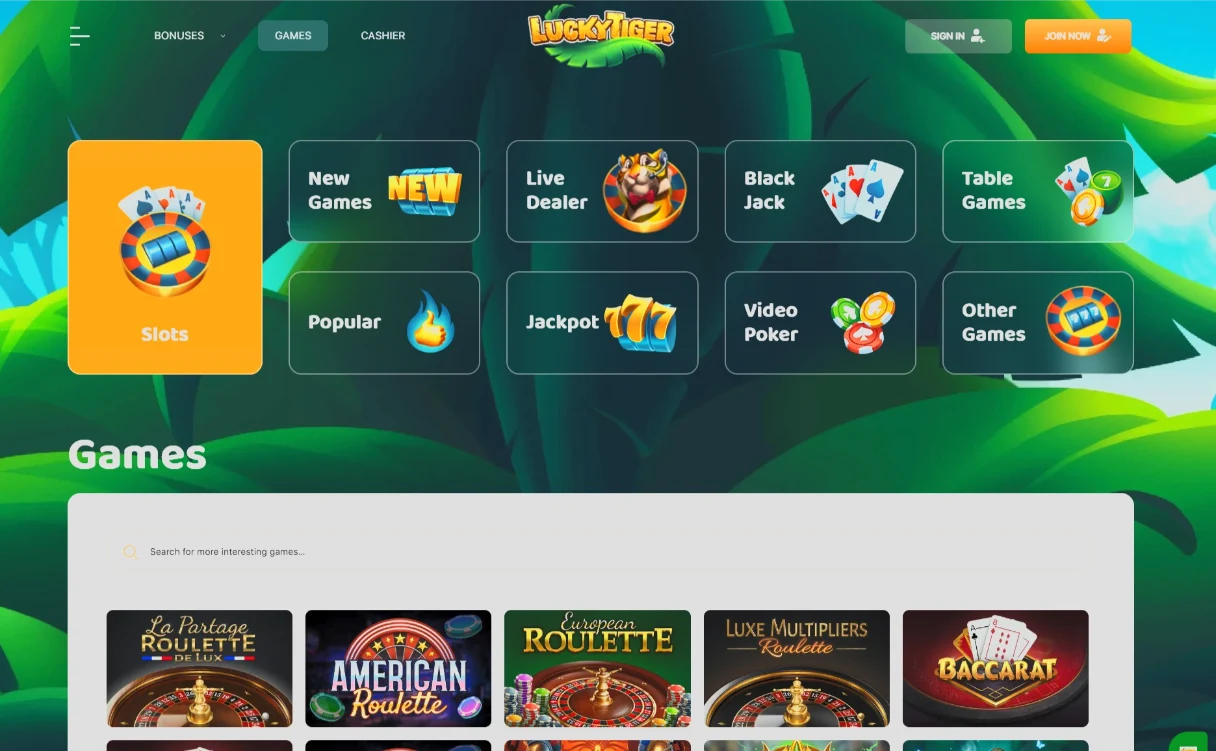 Lucky Tiger Casino Interface 2026