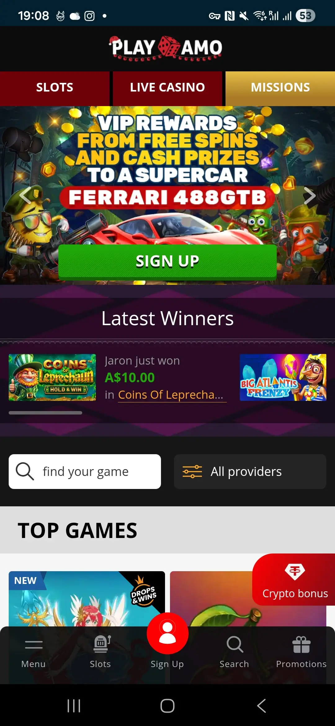 PlayAmo Casino Mobile Interface 2026