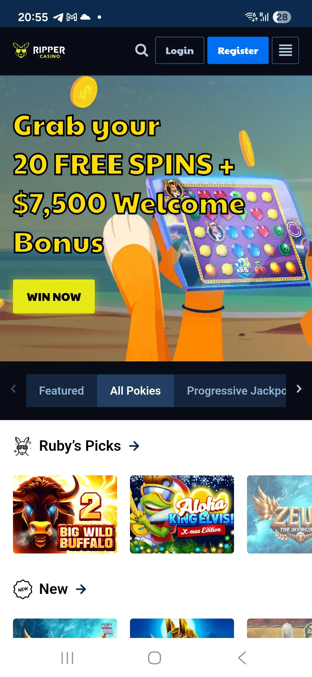 Ripper Casino Mobile App Interface on a Smartphone