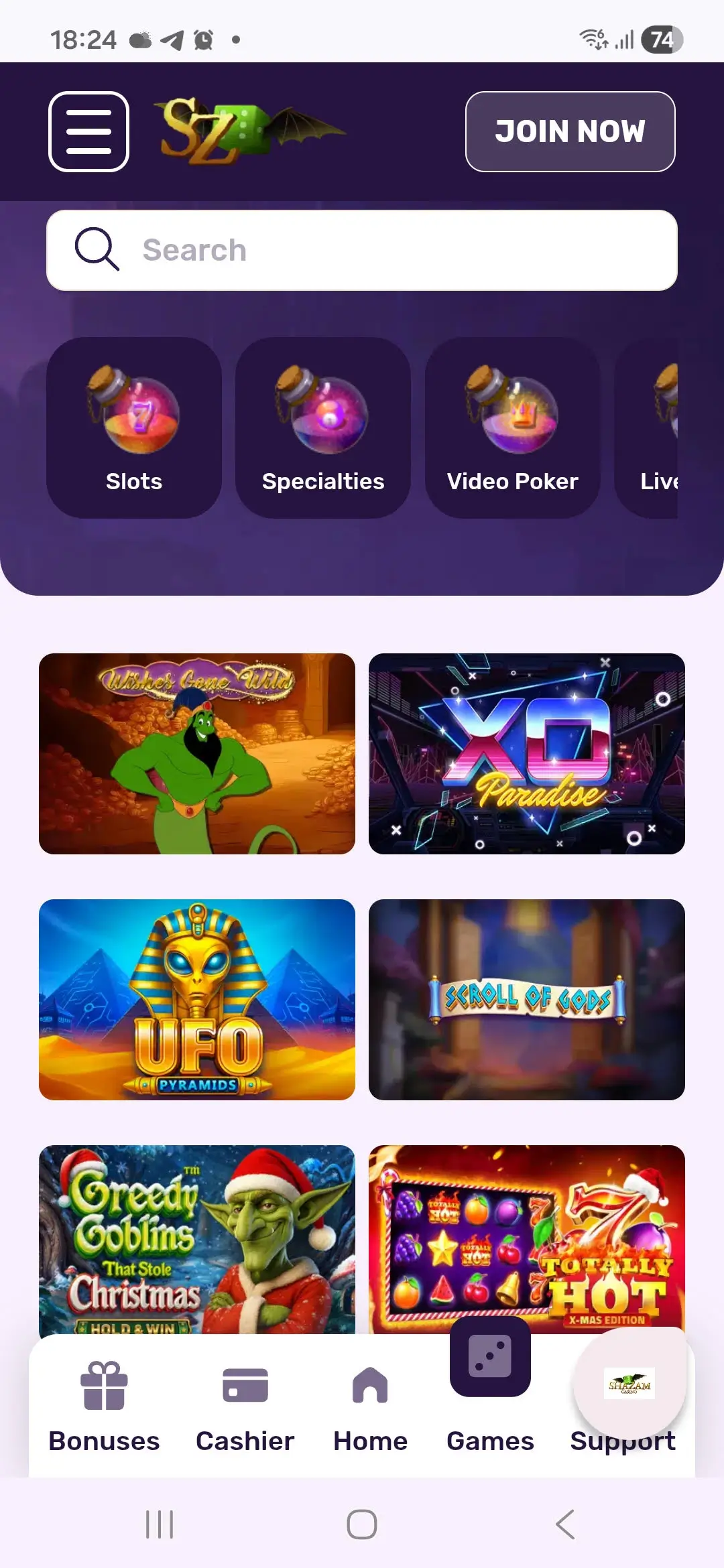 Shazam Mobile Casino Interface