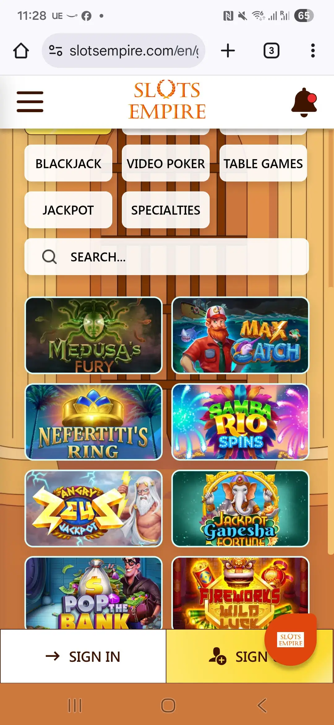 Slots Empire Mobile Casino Interface