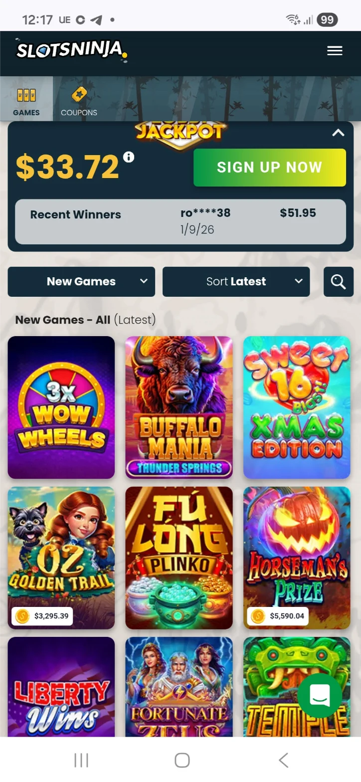 Slots Ninja Mobile Casino Interface