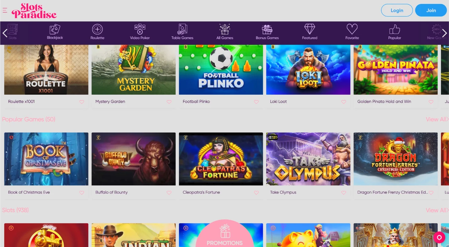 Slots Paradise Casino Interface 2026