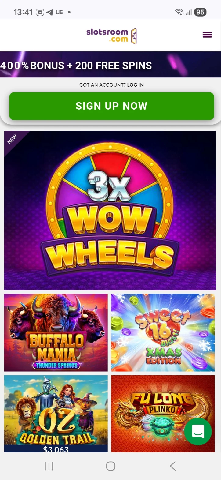 Slots Room Mobile Interface