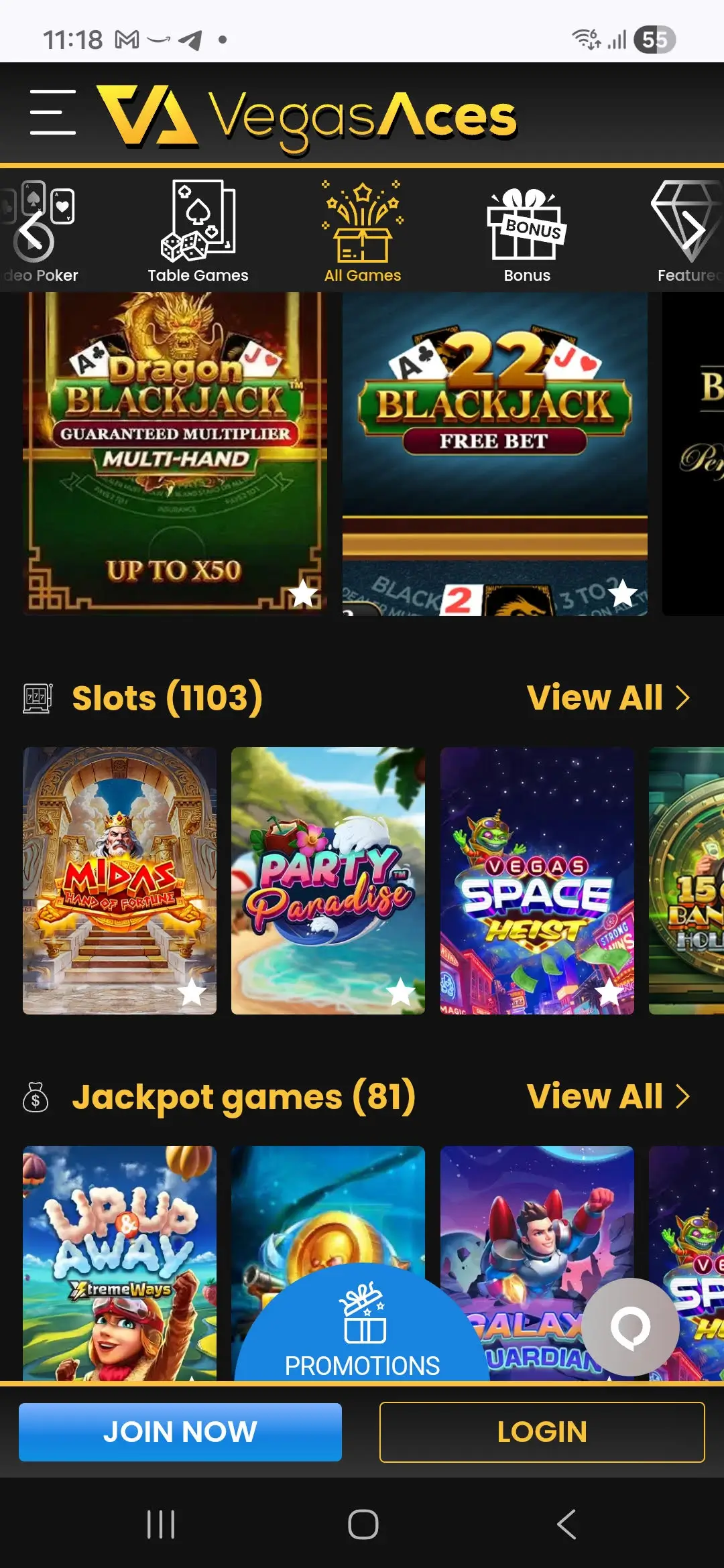 Vegas Aces Mobile Interface