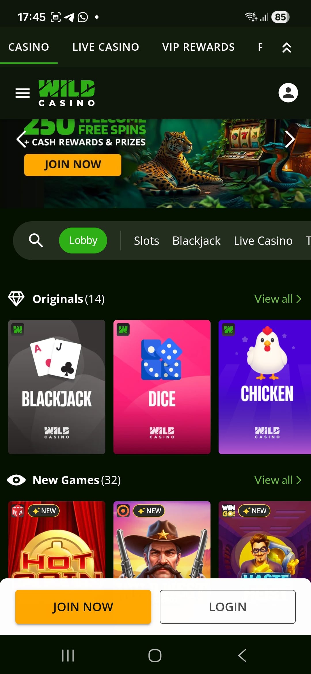 Wild Casino Mobile HTML5 Interface