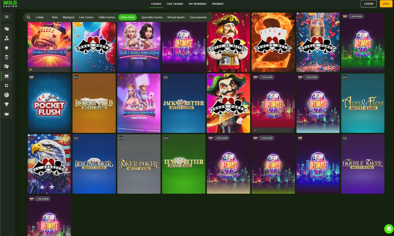 Wild Casino 25-Hand Multi-Play Video Poker