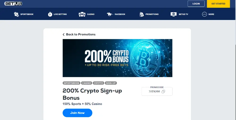BetUS 200% Crypto Bonus