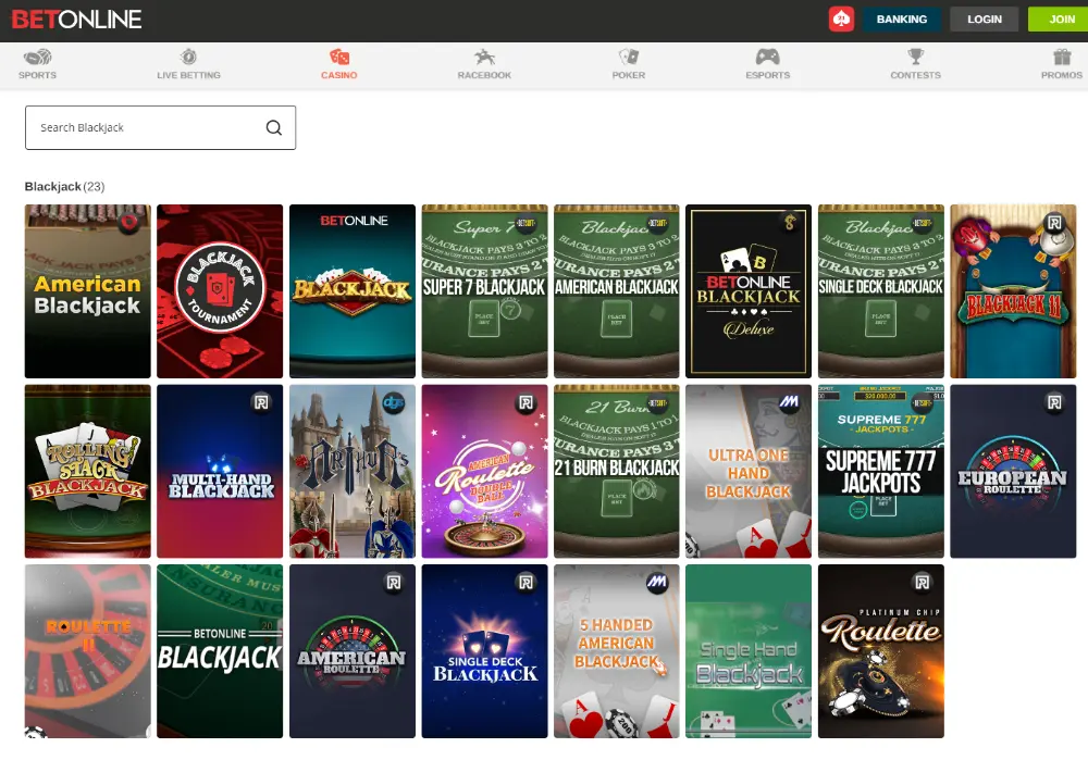 BetOnline High Limit Blackjack Tables