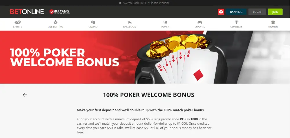 BetOnline Poker Match Bonus
