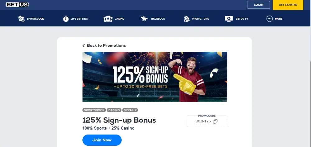 BetUS 125% Sign Up Bonus
