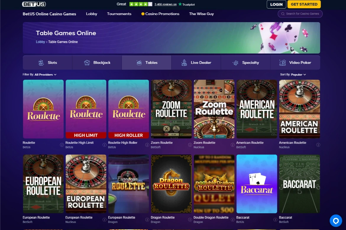 BetUS Blackjack Tables