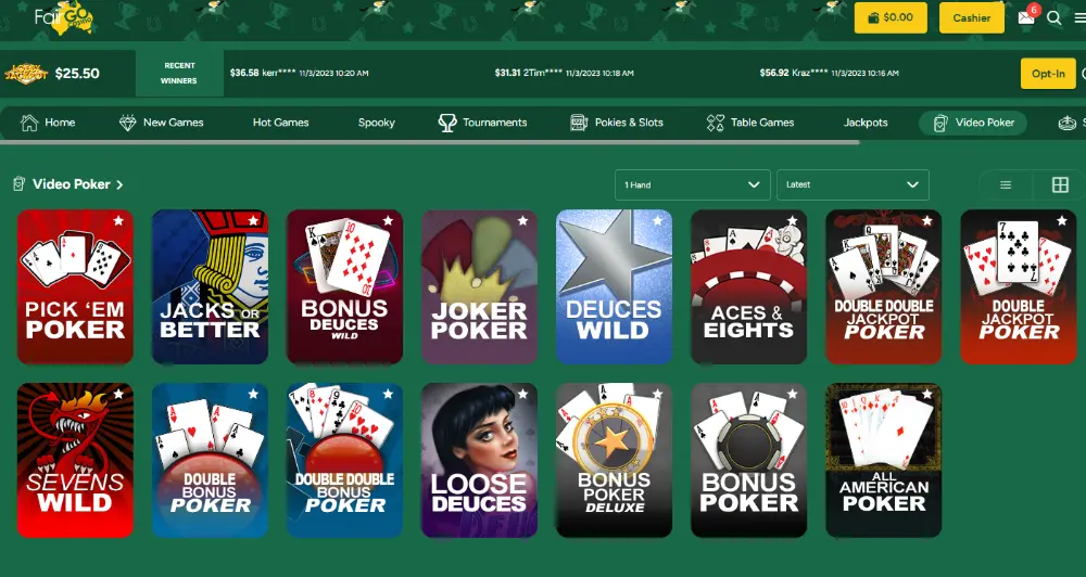 Video Poker Interface