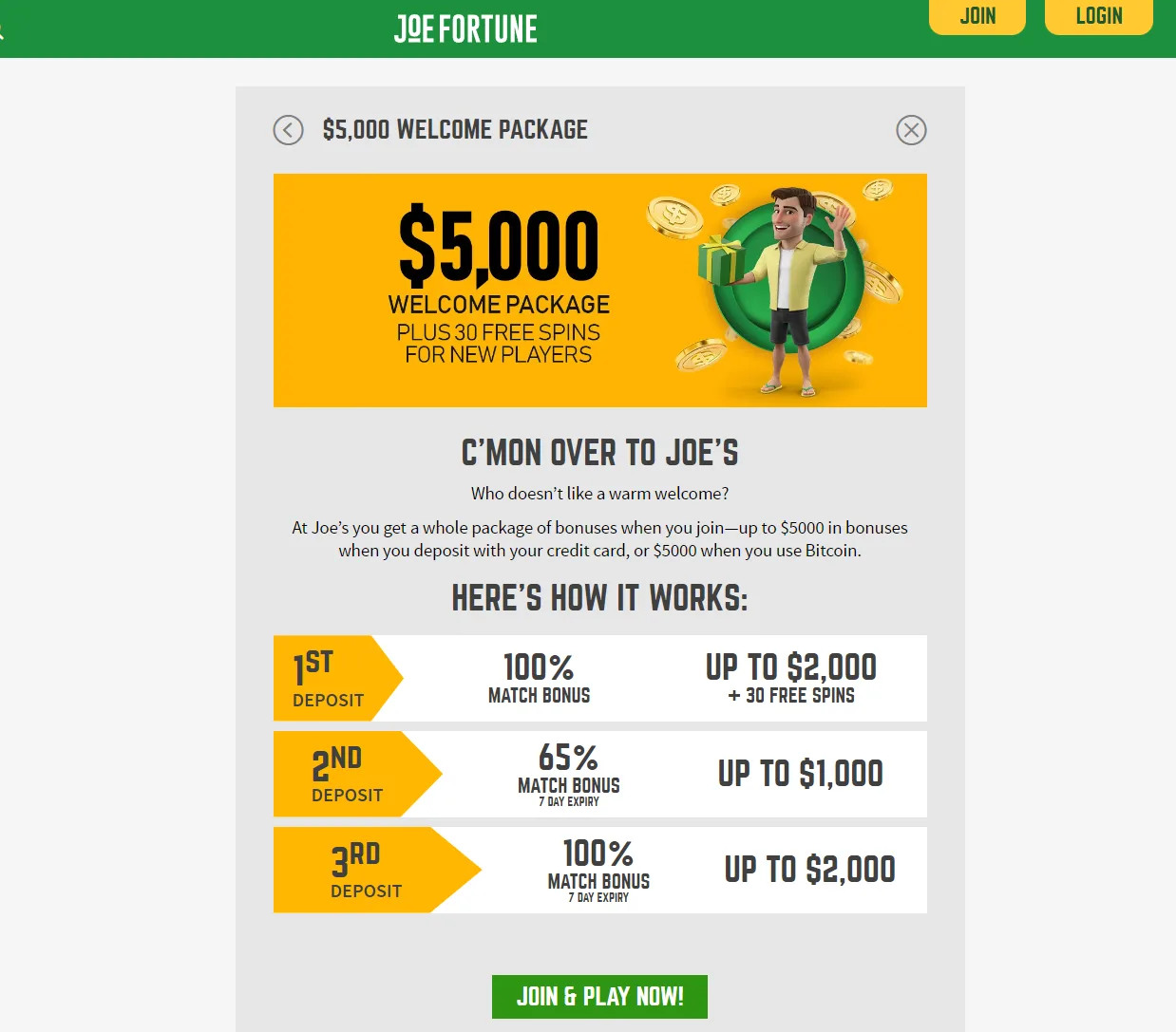 joe fortune bonus