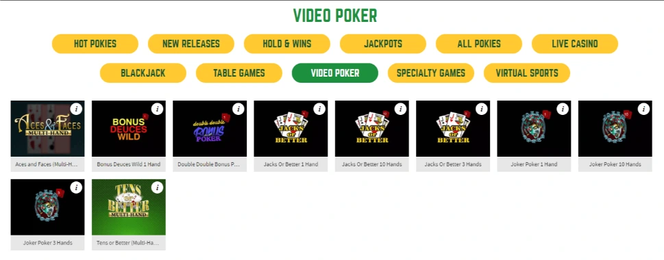 Video Poker Interface