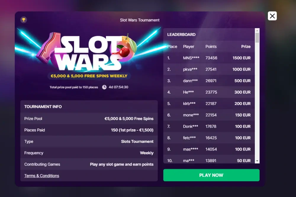 BitStarz Slot Wars Leaderboard