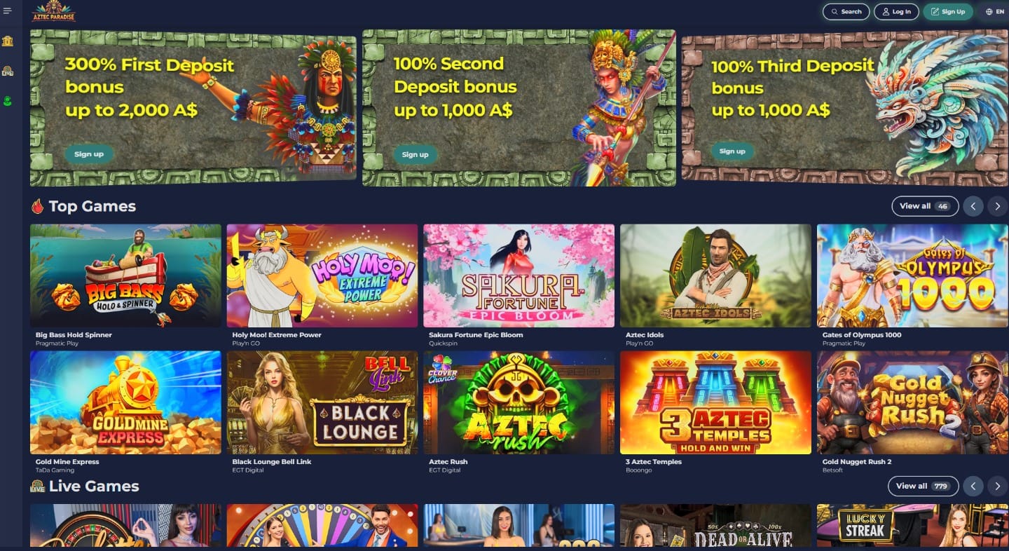 Aztec Paradise Australian casino page