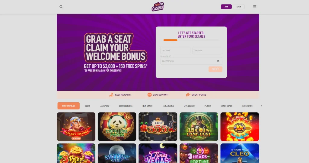 Cafe Casino home page