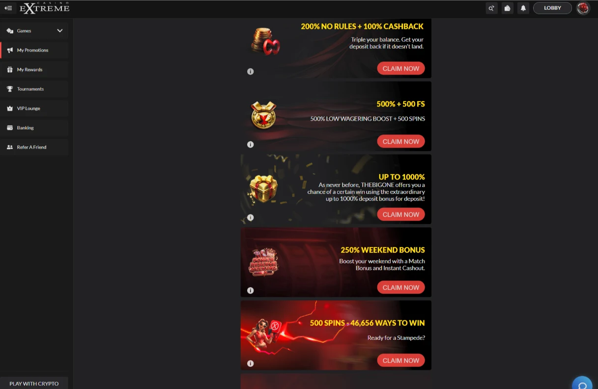Casino Extreme promotions and bonus offers